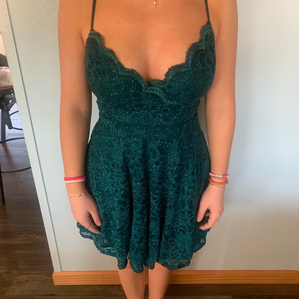 Elegant Teal Lace Dress